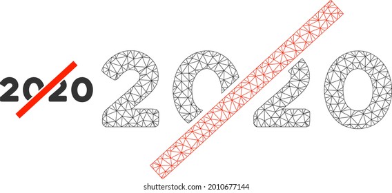 Mesh no 2020 year model icon. Wire carcass polygonal mesh of vector no 2020 year isolated on a white background. Abstract 2d mesh built from polygonal grid and small circle.