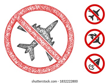 Mesh no airplane polygonal web icon vector illustration. Abstraction is created from no airplane flat icon. Triangle network forms abstract no airplane flat carcass.