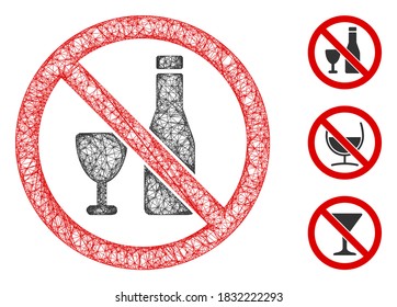 Mesh no alcohol polygonal web 2d vector illustration. Carcass model is based on no alcohol flat icon. Triangular network forms abstract no alcohol flat model.