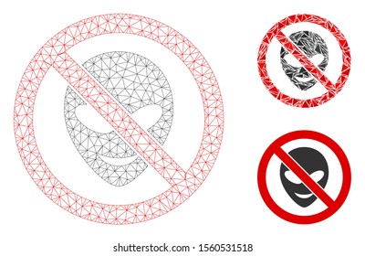 Mesh no alien model with triangle mosaic icon. Wire frame triangular mesh of no alien. Vector mosaic of triangle elements in various sizes, and color tinges. Abstract flat mesh no alien,