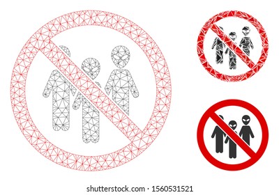 Mesh no aliens model with triangle mosaic icon. Wire frame triangular mesh of no aliens. Vector mosaic of triangles in different sizes, and color tinges. Abstract flat mesh no aliens,