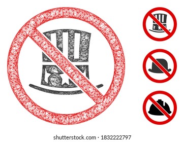 Mesh no american hat polygonal web icon vector ilustración. El modelo de Carcass no se basa en ningún icono plano de sombrero americano. La red triangular forma abstracta sobre el modelo de sombrero plano americano.