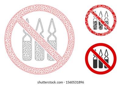Mesh no ampoules model with triangle mosaic icon. Wire carcass triangular mesh of no ampoules. Vector mosaic of triangle elements in different sizes, and color hues. Abstract flat mesh no ampoules,