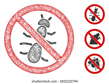 Mesh no ant polygonal web 2d vector illustration. Carcass model is based on no ant flat icon. Triangular mesh forms abstract no ant flat model.