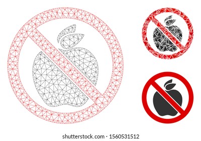 Mesh no apple model with triangle mosaic icon. Wire frame triangular network of no apple. Vector mosaic of triangle elements in variable sizes, and color tones. Abstract 2d mesh no apple,