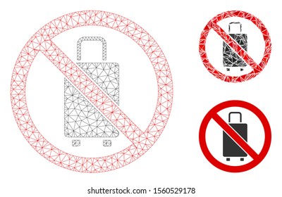 Mesh no baggage model with triangle mosaic icon. Wire frame polygonal network of no baggage. Vector mosaic of triangle parts in variable sizes, and color hues. Abstract flat mesh no baggage,