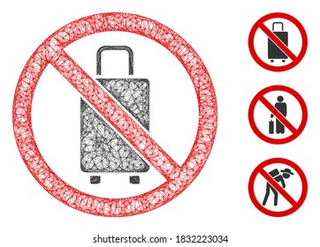 Mesh no baggage polygonal web icon vector illustration. Carcass model is created from no baggage flat icon. Triangle network forms abstract no baggage flat carcass.