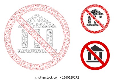 Mesh no bank building model with triangle mosaic icon. Wire frame polygonal mesh of no bank building. Vector composition of triangle parts in variable sizes, and color hues.