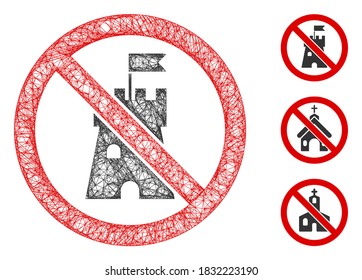 Mesh no bastion polygonal web icon vector illustration. Abstraction is based on no bastion flat icon. Triangle network forms abstract no bastion flat carcass.