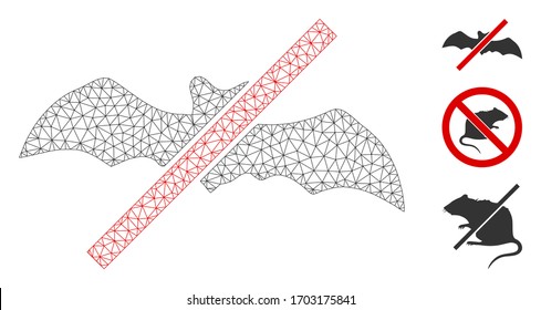 Mesh no bats polygonal 2d vector illustration. Carcass model is based on no bats flat icon. Triangle network forms abstract no bats flat model.