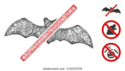 Mesh no bats polygonal web icon vector illustration. Model is based on no bats flat icon. Triangle network forms abstract no bats flat model.