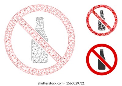 Mesh no beer bottle model with triangle mosaic icon. Wire carcass triangular mesh of no beer bottle. Vector collage of triangle elements in different sizes, and color hues.