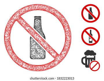 Mesh no beer bottle polygonal web 2d vector illustration. Carcass model is based on no beer bottle flat icon. Triangular network forms abstract no beer bottle flat model.