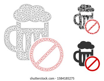 Mesh no beer drinking model with triangle mosaic icon. Wire carcass polygonal mesh of no beer drinking. Vector mosaic of triangle elements in variable sizes, and color tones.