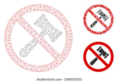 Mesh no bids model with triangle mosaic icon. Wire carcass triangular mesh of no bids. Vector mosaic of triangle elements in different sizes, and color tints. Abstract 2d mesh no bids,