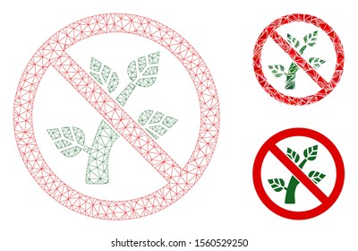 Mesh no botany model with triangle mosaic icon. Wire carcass polygonal mesh of no botany. Vector mosaic of triangle elements in various sizes, and color tones. Abstract 2d mesh no botany,