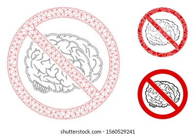 Mesh no brain model with triangle mosaic icon. Wire frame triangular mesh of no brain. Vector composition of triangle parts in different sizes, and color tones. Abstract 2d mesh no brain,