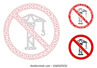 Mesh no building crane model with triangle mosaic icon. Wire carcass triangular mesh of no building crane. Vector composition of triangle elements in variable sizes, and color hues.