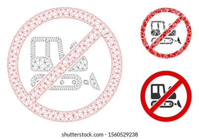 Mesh no bulldozer model with triangle mosaic icon. Wire carcass polygonal mesh of no bulldozer. Vector mosaic of triangle elements in different sizes, and color tinges.