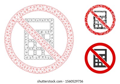Mesh no calculator model with triangle mosaic icon. Wire carcass polygonal mesh of no calculator. Vector composition of triangle elements in various sizes, and color tinges.