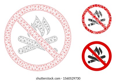 Mesh no campfire model with triangle mosaic icon. Wire frame triangular mesh of no campfire. Vector mosaic of triangle elements in various sizes, and color tinges. Abstract flat mesh no campfire,