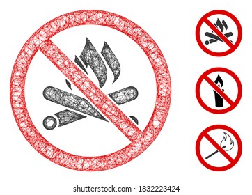 Mesh no campfire polygonal Web-Symbol Vektorgrafik. Das Modell des Schlachtkörpers wird ohne flaches Symbol am Lagerfeuer erstellt. Dreieckige Maschenformen abstrakt auf Lagerfeuer flacher Schlachtkörper.