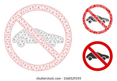 Mesh no car model with triangle mosaic icon. Wire carcass polygonal mesh of no car. Vector mosaic of triangles in variable sizes, and color tinges. Abstract flat mesh no car,