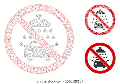 Mesh no car washing model with triangle mosaic icon. Wire frame triangular mesh of no car washing. Vector mosaic of triangles in variable sizes, and color hues. Abstract 2d mesh no car washing,