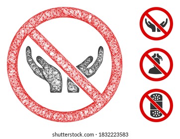 Mesh keine Pflege Hand polygonal Web 2d Vektorgrafik. Carcass Modell basiert auf keine PflegeHände flach Symbol. Triangle Netzwerk bildet abstrakt kein Pflegehandmodell flach.
