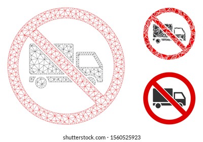 Mesh no cargo delivery model with triangle mosaic icon. Wire frame polygonal mesh of no cargo delivery. Vector mosaic of triangle parts in different sizes, and color tinges.