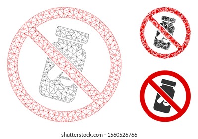 Mesh no chemical drugs model with triangle mosaic icon. Wire carcass triangular mesh of no chemical drugs. Vector mosaic of triangle elements in variable sizes, and color tinges.