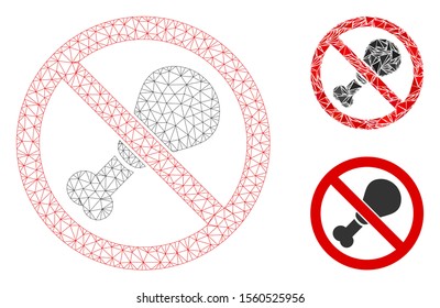 Mesh no chicken leg model with triangle mosaic icon. Wire frame triangular mesh of no chicken leg. Vector mosaic of triangle elements in different sizes, and color tinges.