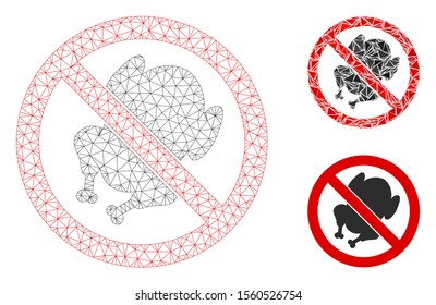 Mesh no chicken model with triangle mosaic icon. Wire frame triangular mesh of no chicken. Vector mosaic of triangle parts in different sizes, and color tints. Abstract flat mesh no chicken,