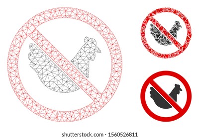 Mesh no chicken model with triangle mosaic icon. Wire carcass polygonal mesh of no chicken. Vector composition of triangle parts in various sizes, and color hues. Abstract flat mesh no chicken,