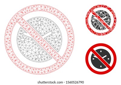 Mesh no clock model with triangle mosaic icon. Wire carcass triangular network of no clock. Vector mosaic of triangle elements in variable sizes, and color tinges. Abstract 2d mesh no clock,