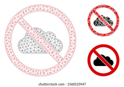 Mesh no cloud model with triangle mosaic icon. Wire carcass triangular mesh of no cloud. Vector mosaic of triangles in various sizes, and color tints. Abstract flat mesh no cloud,