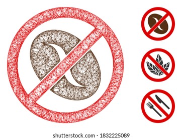 Mesh no coffee bean polygonal web symbol vector illustration. Abstraction is based on no coffee bean flat icon. Triangle mesh forms abstract no coffee bean flat carcass.