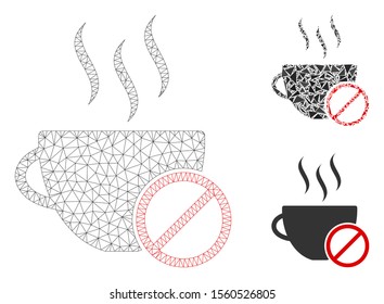 Mesh no coffee model with triangle mosaic icon. Wire frame polygonal mesh of no coffee. Vector mosaic of triangles in various sizes, and color tints. Abstract 2d mesh no coffee,