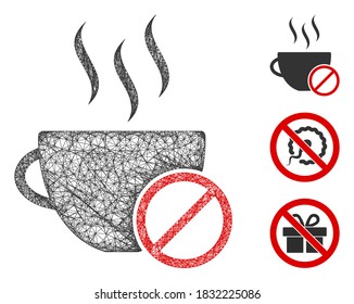 Mesh no coffee polygonal web icon vector illustration. Model is based on no coffee flat icon. Triangular mesh forms abstract no coffee flat model.