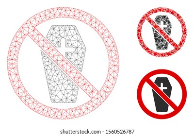 Mesh no coffin model with triangle mosaic icon. Wire carcass triangular mesh of no coffin. Vector mosaic of triangles in various sizes, and color hues. Abstract 2d mesh no coffin,