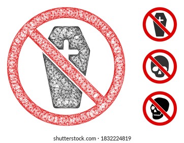 Mesh no coffin polygonal web icon vector illustration. Carcass model is based on no coffin flat icon. Triangle network forms abstract no coffin flat carcass.