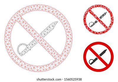Mesh no cold weapon model with triangle mosaic icon. Wire frame polygonal mesh of no cold weapon. Vector composition of triangle elements in various sizes, and color tinges.