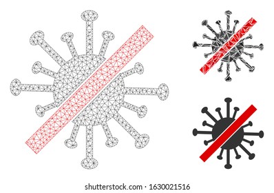 Mesh no coronavirus model with triangle mosaic icon. Wire frame polygonal mesh of no coronavirus. Vector mosaic of triangles in different sizes, and color tones. Abstract 2d mesh no coronavirus,