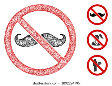 Mesh no curly mustache polygonal web icon vector illustration. Model is based on no curly mustache flat icon. Triangular mesh forms abstract no curly mustache flat model.