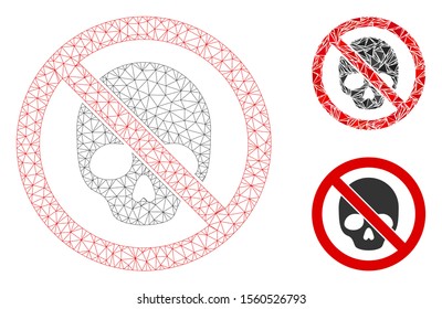 Mesh no dead skull model with triangle mosaic icon. Wire carcass polygonal mesh of no dead skull. Vector mosaic of triangle elements in different sizes, and color tinges.