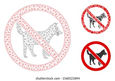 Mesh no dogs model with triangle mosaic icon. Wire carcass polygonal mesh of no dogs. Vector mosaic of triangle elements in various sizes, and color tinges. Abstract flat mesh no dogs,