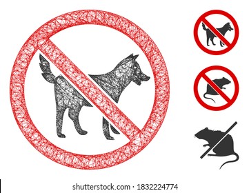 Mesh no dogs polygonal web 2d vector illustration. Carcass model is based on no dogs flat icon. Triangular mesh forms abstract no dogs flat model.