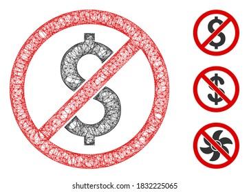 Mesh no dollar polygonal web symbol vector illustration. Carcass model is based on no dollar flat icon. Triangular network forms abstract no dollar flat model.