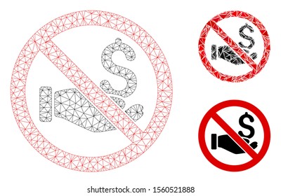 Mesh no donation model with triangle mosaic icon. Wire frame polygonal mesh of no donation. Vector mosaic of triangle elements in variable sizes, and color shades. Abstract flat mesh no donation,