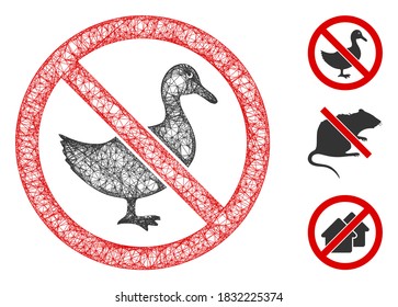 Mesh no duck polygonal web icon vector illustration. Carcass model is based on no duck flat icon. Triangle net forms abstract no duck flat carcass.